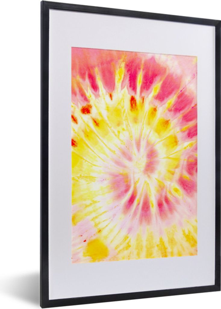 MuchoWow Gerahmtes Poster Krawattenfärbung - Rosa - Rot 40x60 cm - Poster mit Schwarzem Bilderrahmen Wandposter Rahmen Foto Bilder - Poster in R...