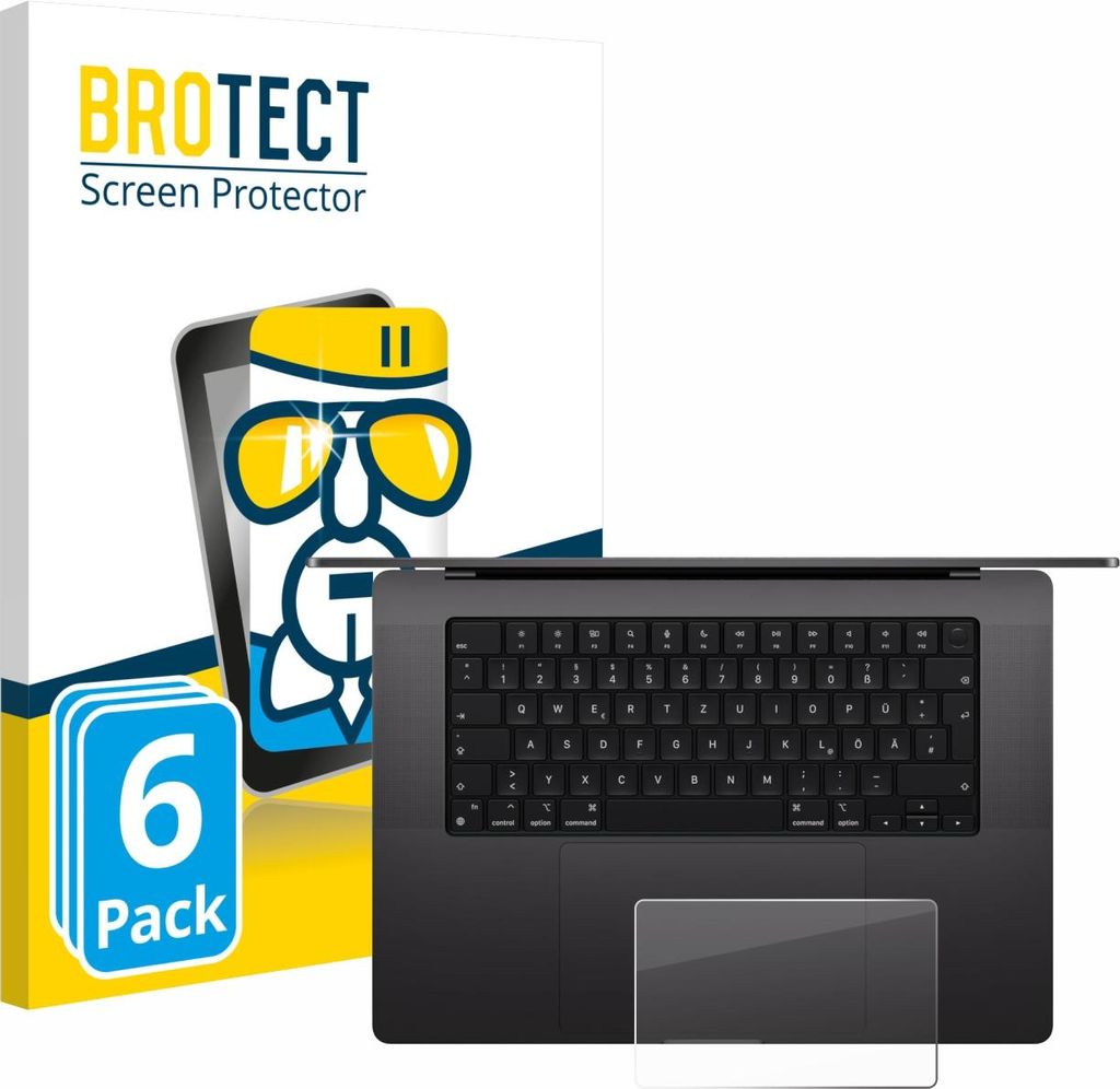 6x BROTECT Schutzglas für Apple MacBook Pro 16" 2024 M4 (NUR Touch Trackpad) Schutzfolie Panzer Folie Glas Display Schutz klar