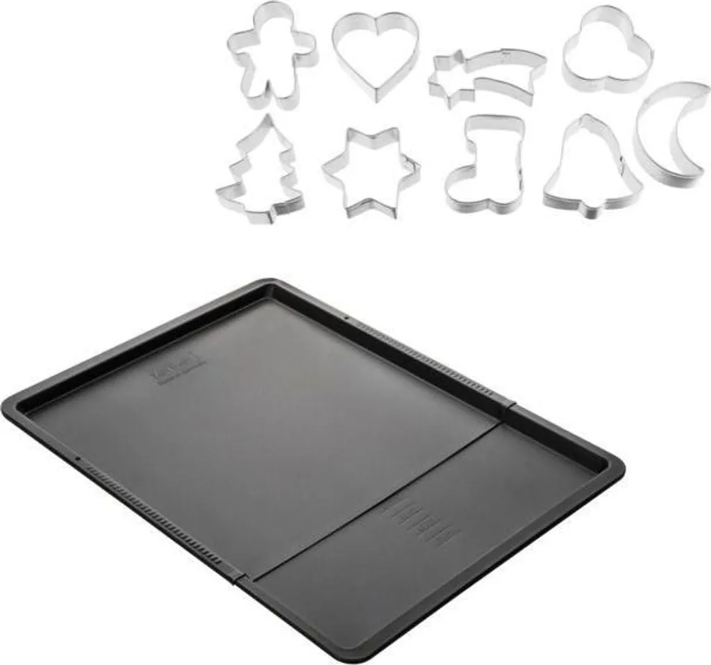 Set di teglie da forno, estraibili, antiaderenti in teflon, 9 formine natalizie, 37-52 x 33 x 1,5 cm