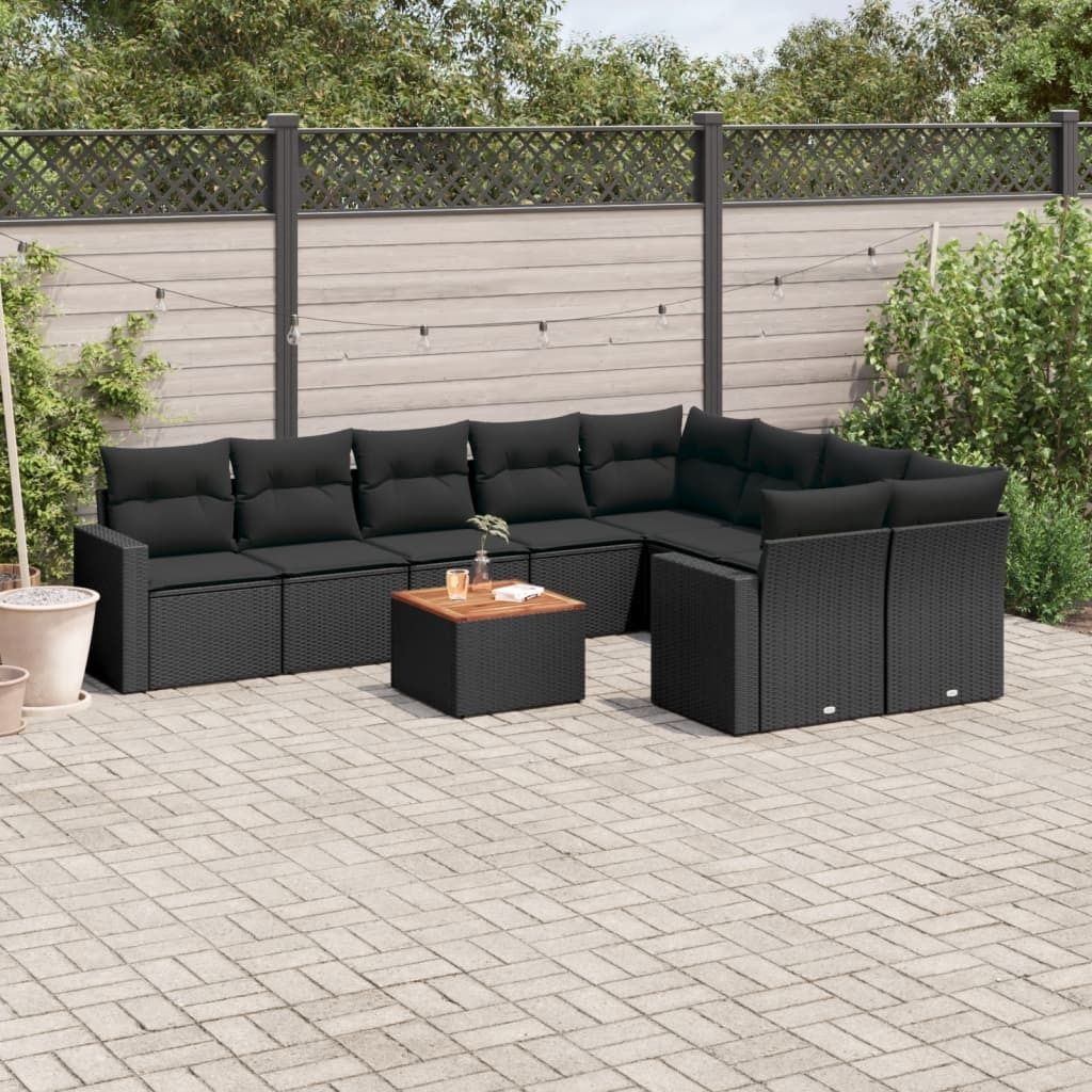 Maison Exclusive - 10-tlg. Garten-Sofagarnitur mit Kissen Schwarz Poly Rattan