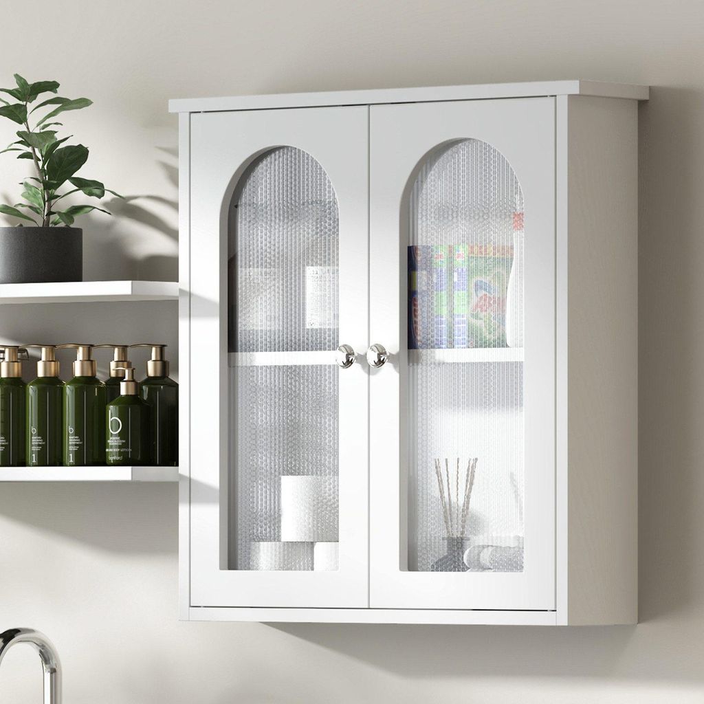 Radelldar Hängeschrank mit 2 Fächern und 2 Tür,multifunktionaler Badschrank,56x13x60cm,Weiß