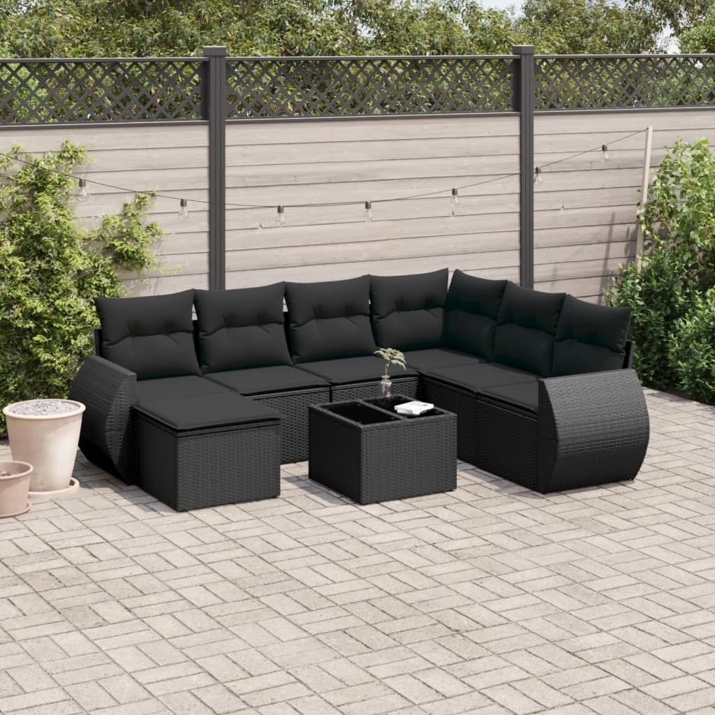 8-tlg. Garten-Sofagarnitur mit Kissen Schwarz Poly Rattan 3254042