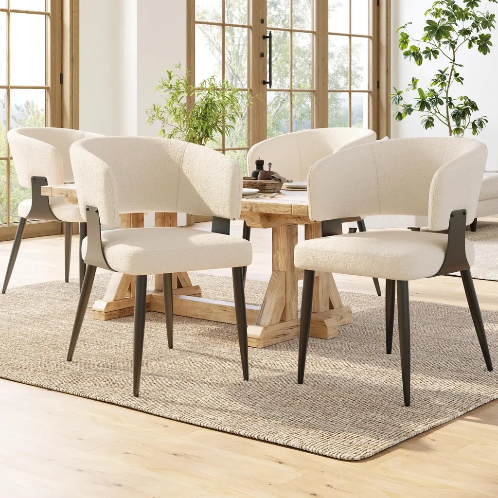 Chaise de Salle à Manger Rembourrée avec Dossier Lot de 4 Beige