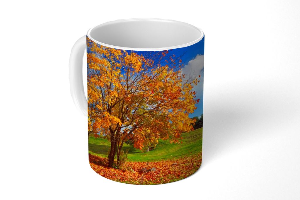 KitchenYeah Tasse Kaffeetasse Kaffeebecher 350 ml Baum - Blätter - Herbst - Jahreszeiten Teetasse - Fototasse - Becher - Keramikbecher - Teebech...