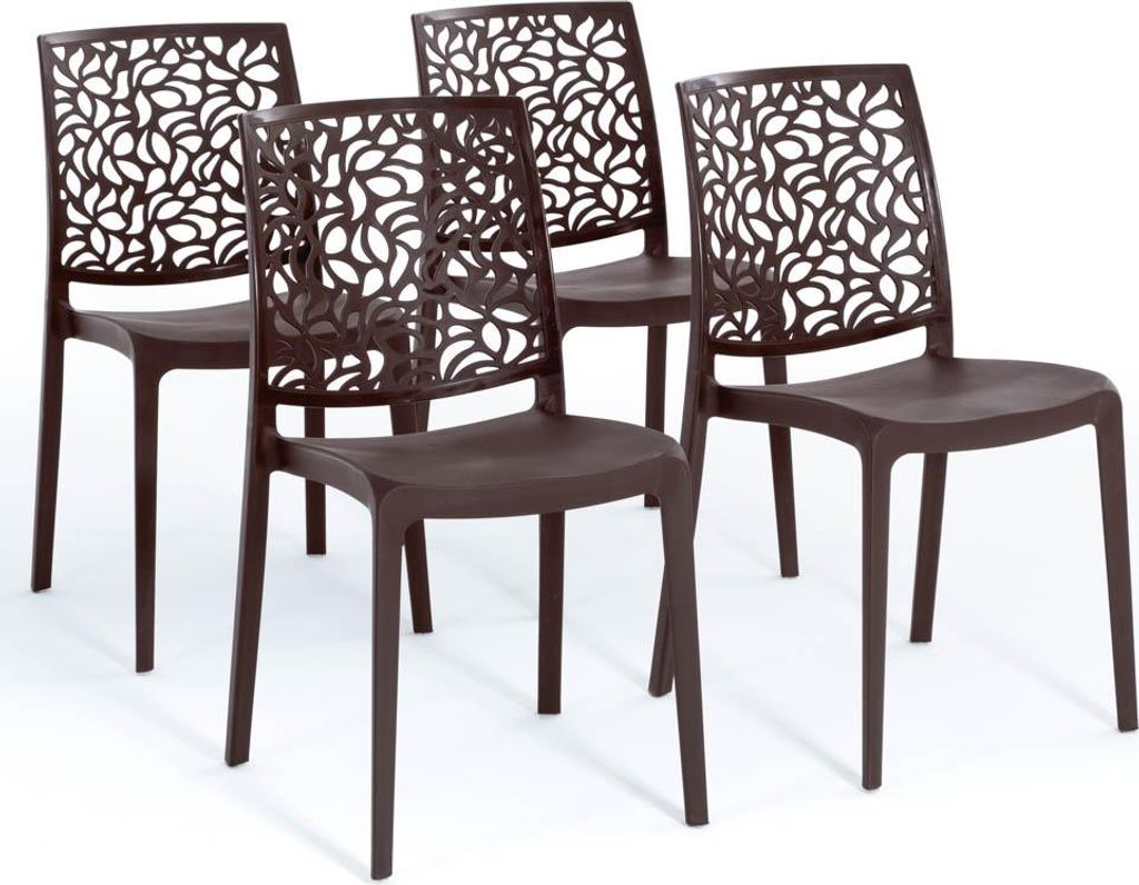 4er-Set stapelbare Stühle aus Polypropylen mit Glasfasern für Außenbereich und Garten, Bar und Restaurant, Küche modernes Design - ANNA - Mokka