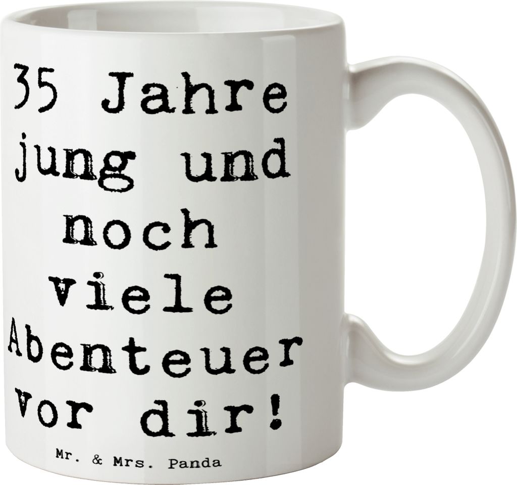Mr. & Mrs. Panda Kaffeebecher Spruch 35. Geburtstag Abenteuer - Weiß - Geschenk, Teetasse, Becher, Geburtstagssprüche, herzlicher, Überraschunge...