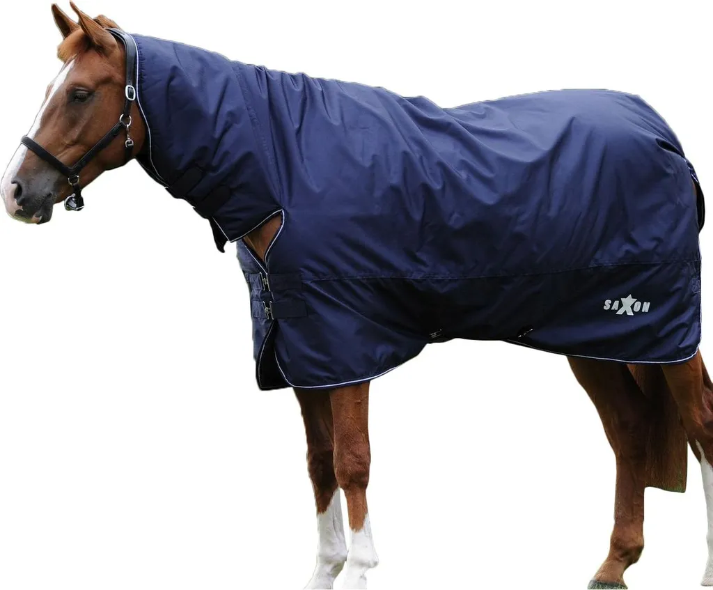 Saxon Defiant 600D Combo – Coperta Impermeabile Per Cavallo – Fodera In Poliare – 200g Di Imbottitura – Taglia Media, Blu Navy/Plaid (1,5m)