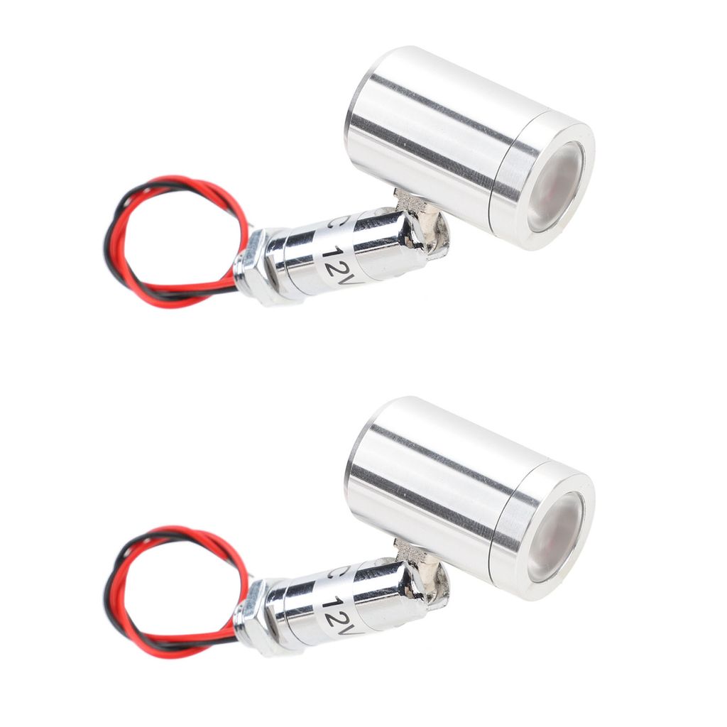 Two small silver LED spotlights with red and black wires, presented against a white background.
