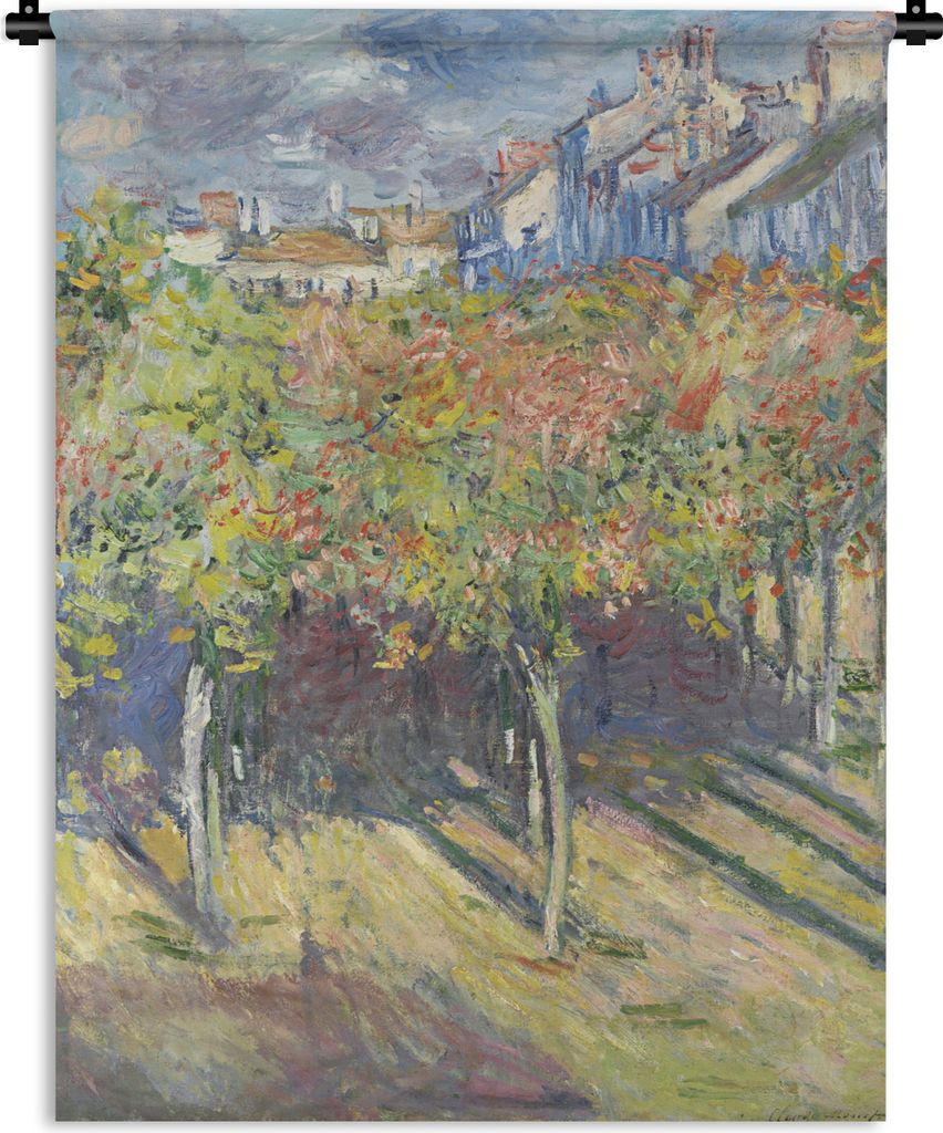 MuchoWow Wandteppich Wandbehang Die Linden in Poissy - Gemälde von Claude Monet 120x160 cm Tapisserie Dekoration Wandtuch - Wohnzimmer - Moderne