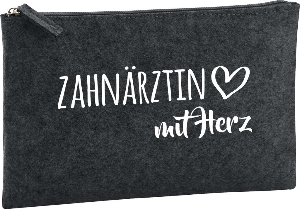 Huuraa Kulturbeutel Zahnärztin mit Herz 1 Liter Charcoal Filz Kosmetiktasche Geschenkidee