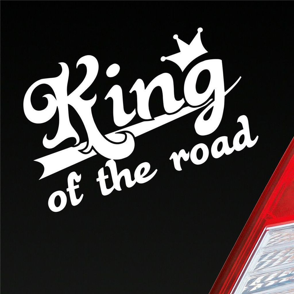 Auto Aufkleber King of the Road König Tuning 14x9 cm Weiss Glanz Sticker Heckscheibenaufkleber