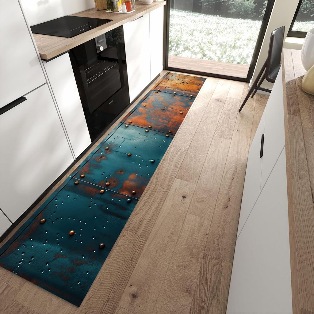 Küchenteppich 60x300cm rutschfest & abwischbar PVC Läufer - Industriedesign