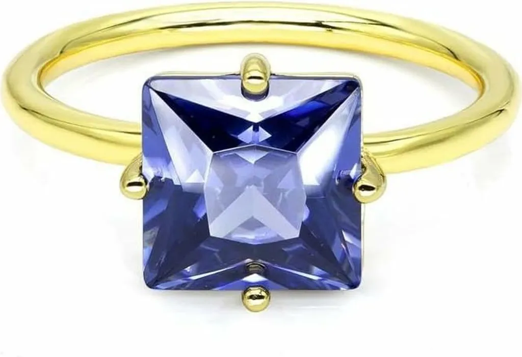 New Bling Anello Argento Dorato Pietra Blu Violetto Quadrata 58