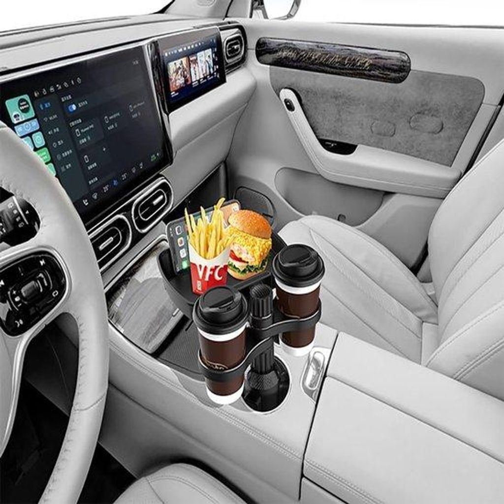 Ein praktischer Autotischhalter für geteiltes Essen und Getränke in der Autotür und auf dem Fahrzeugtisch, mit Telefonhalter und 360°-Drehfunkt...