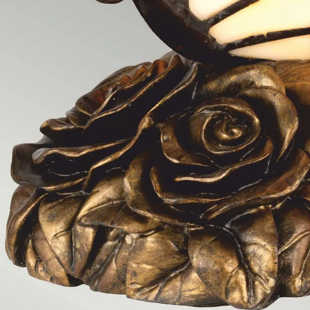 Lampe Tiffany LED Papillon en Verre Multicolore et Socle Bronze Ancien