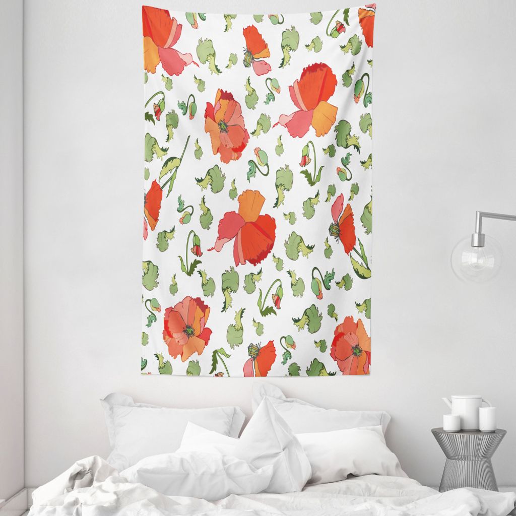 ABAKUHAUS Mohn Wandteppich und Tagesdecke, Knospen Blüten-Blätter aus Weiches Mikrofaser Stoff Waschbar ohne Verblassen Digitaldruck, 140 x 230 c...