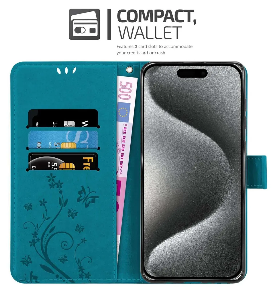 Custodia Libro iPhone 15 Pro Max Blu Floreale - Cadorabo Flip Cover - 2