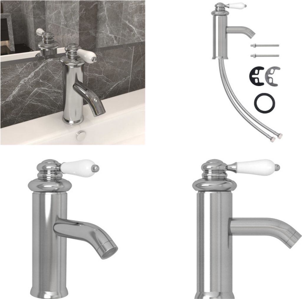 vidaXL Waschtischarmatur Silbern 130x180 mm - Waschtischbatterie - Waschtischbatterien - Wasserhahn - Wasserhähne