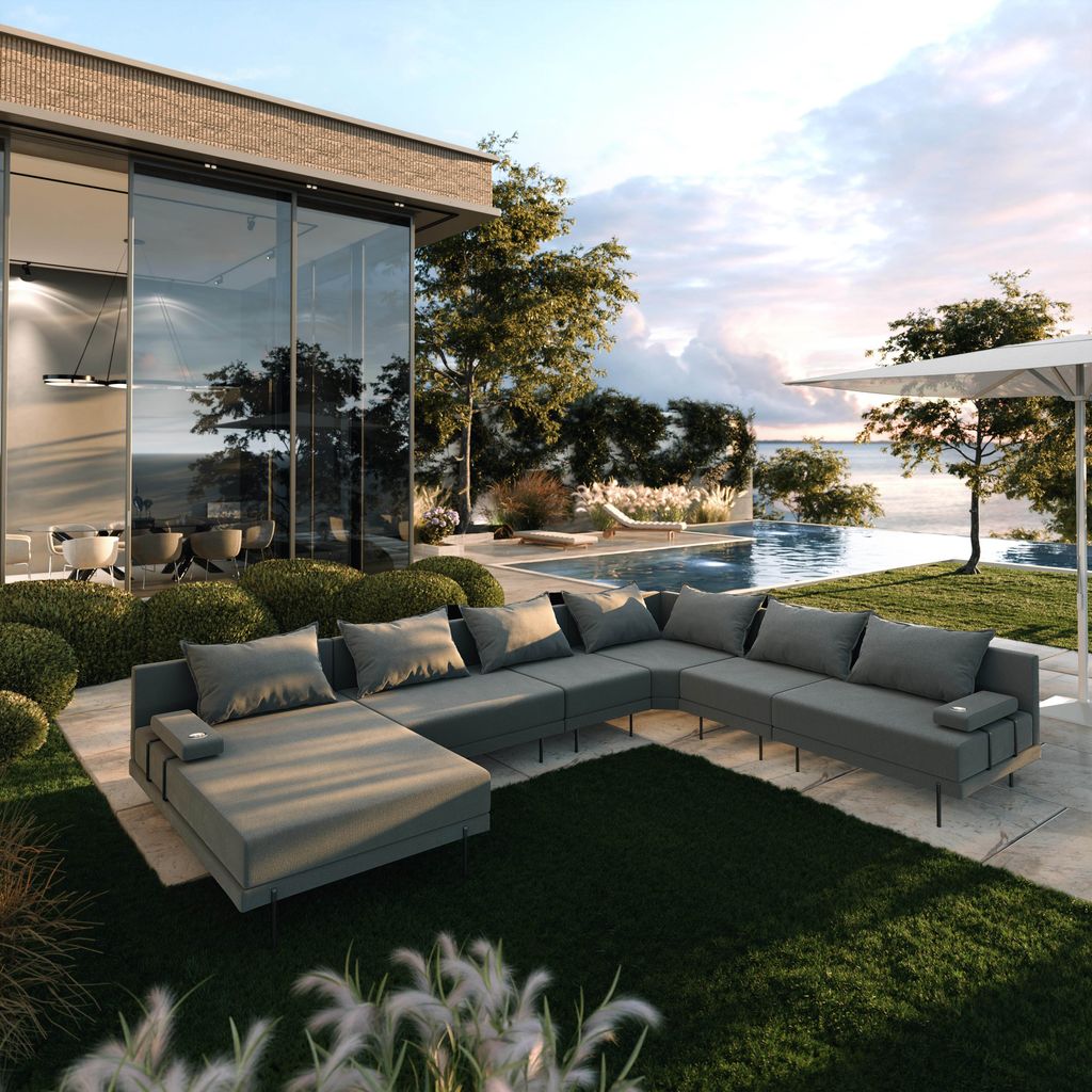 TRADA Gartenecksofa Bahama XXL Dunkelgrau Rechts 410x298 cm Produktbild 