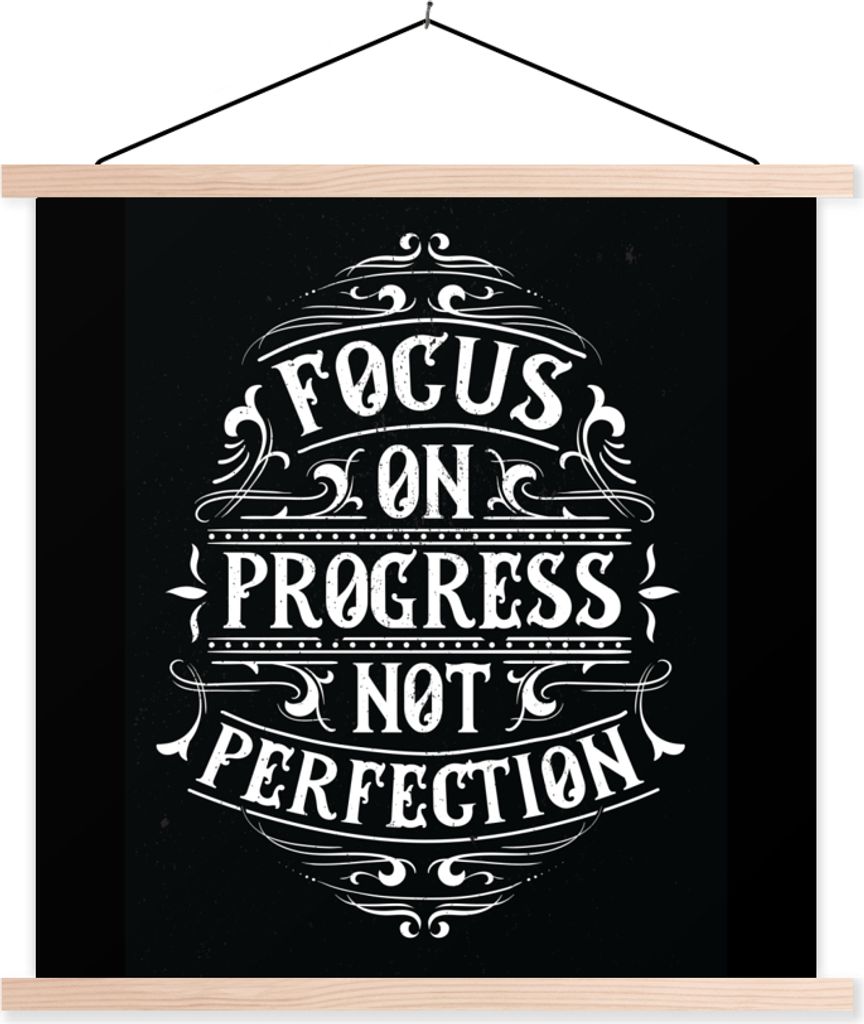 MuchoWow Textilposter Motivation - Briefe - Retro 60x60 cm mit holzfarbenen Rahmen - Wanddekoration