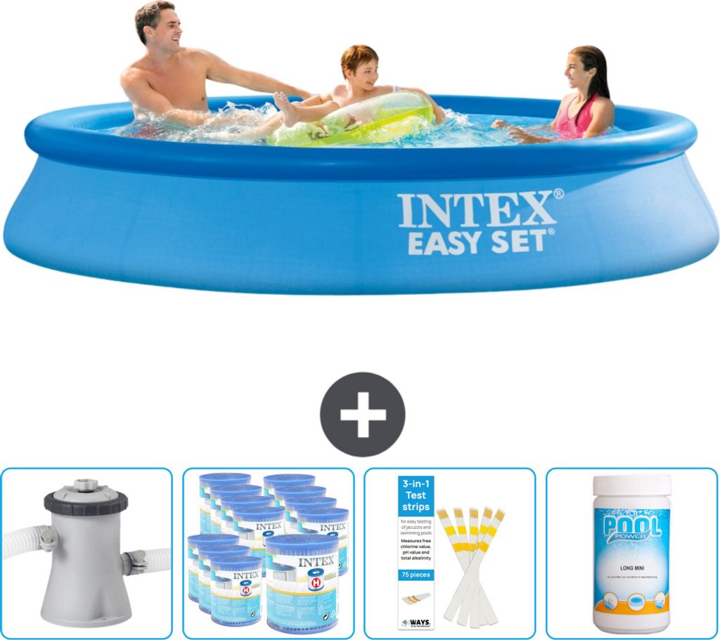 Intex runder aufblasbarer Easy Set-Schwimmpool – 305 x 61 cm – Blau – inklusive Pumpe Filter - Teststreifen - Chlor