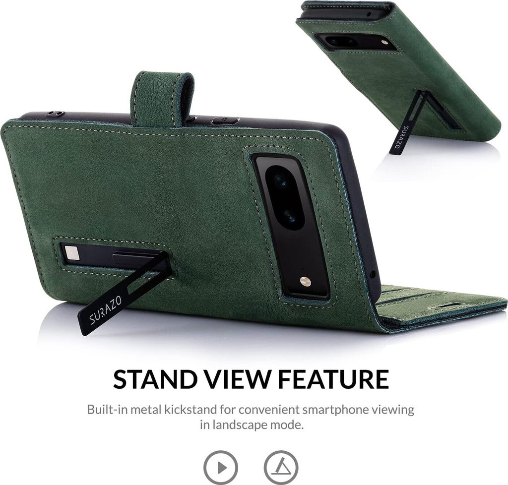 SURAZO Leder-Handyhülle Für Google Pixel 8 - Klapphülle Mit Pfoten-Motiv, Kartenfach & Standfunktion In Dunkelgrün