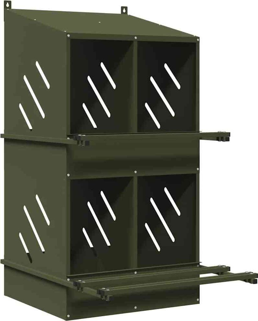 Hühner-Nistkasten mit 4 Fächern Olivgrün Metall