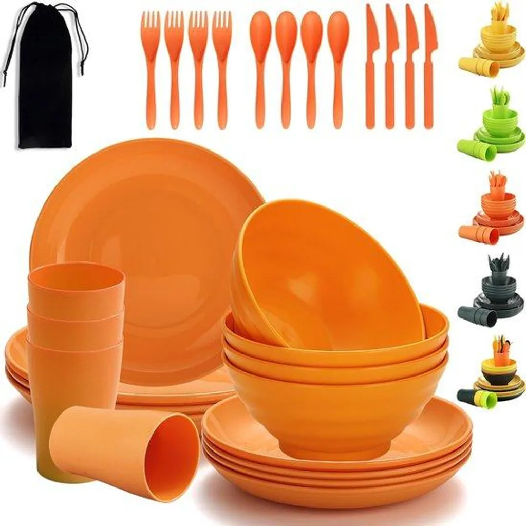 Set de vaisselle 28 pièces incassable et léger pour camping et extérieur