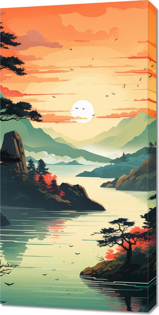 Bild 50x100cm Sonnenuntergang über einem ruhigen See