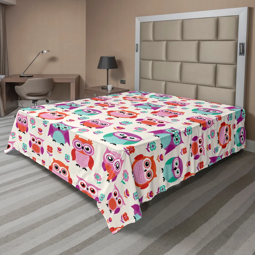 Drap Plat pour Chambre d'Enfant ou Adulte - Motif Hibou Hipster 1 Pièce