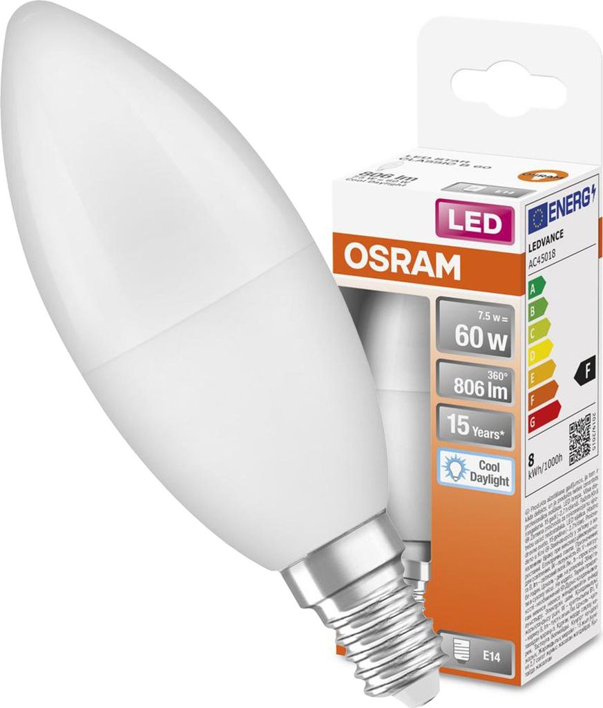 OSRAM LED STAR CLASSIC B 7.5W 865 gefrostet E14 Lampe 806lm Produktbild 