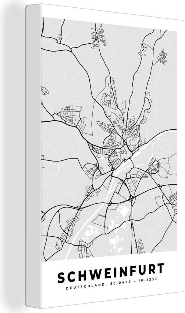 OneMillionCanvasses - Leinwandbilder - 90x140 cm, Deutschland - Karte - Schweinfurt - Stadtplan, Wandbilder Kunstdruck Wanddekoration - Foto auf ...