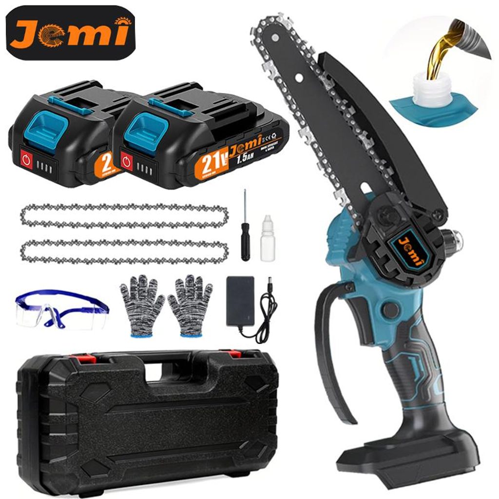 Jemi Mini-Kettensäge Akku 21V mit 2 Akkus, 2 Ketten und Produktbild 