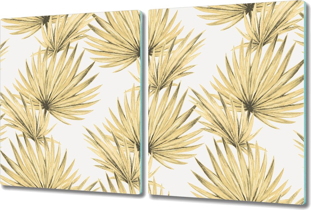 Glas-Herdabdeckplatte Glaskeramikkochfeld-Abdeckung Spritzschutz - 2x 40x52 cm - Blassgrüne Blätter