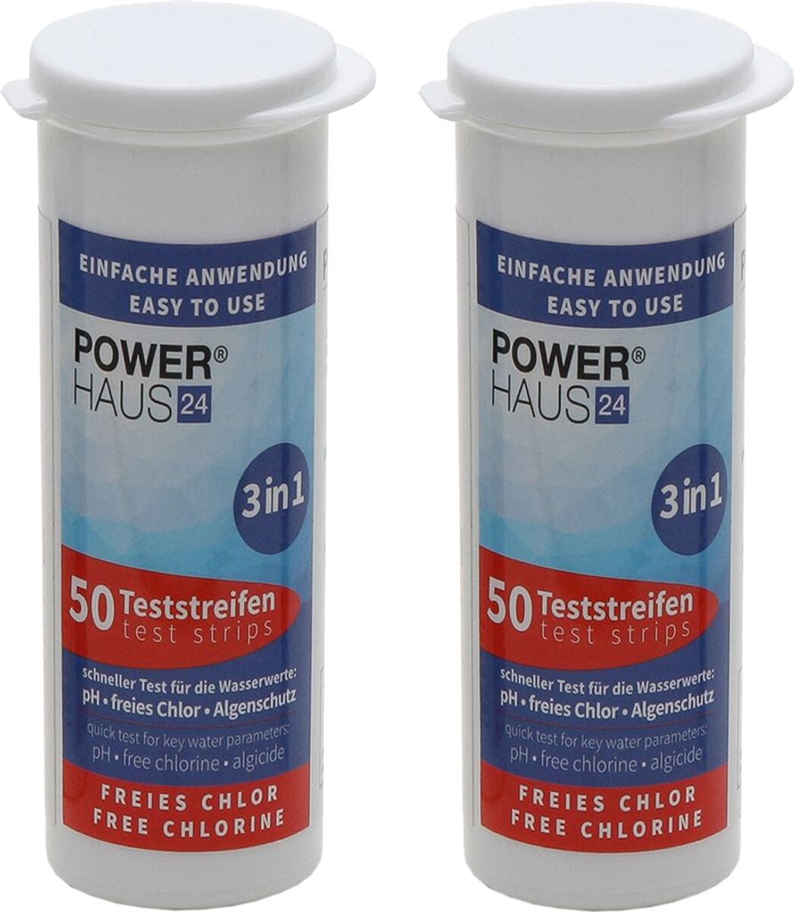 100 Teststäbchen 3 in 1 Teststreifen 2er Pack Teststrips für Chlor, pH Wert und Algenschutz, für Pool und Whirlpool, 2 x 50 Stück