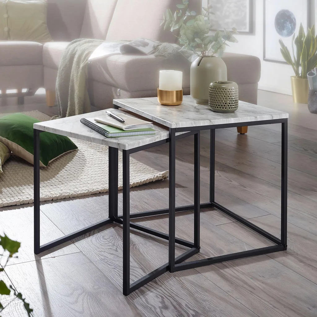 Table basse marbre blanc Wohnling : élégance durable et antitache