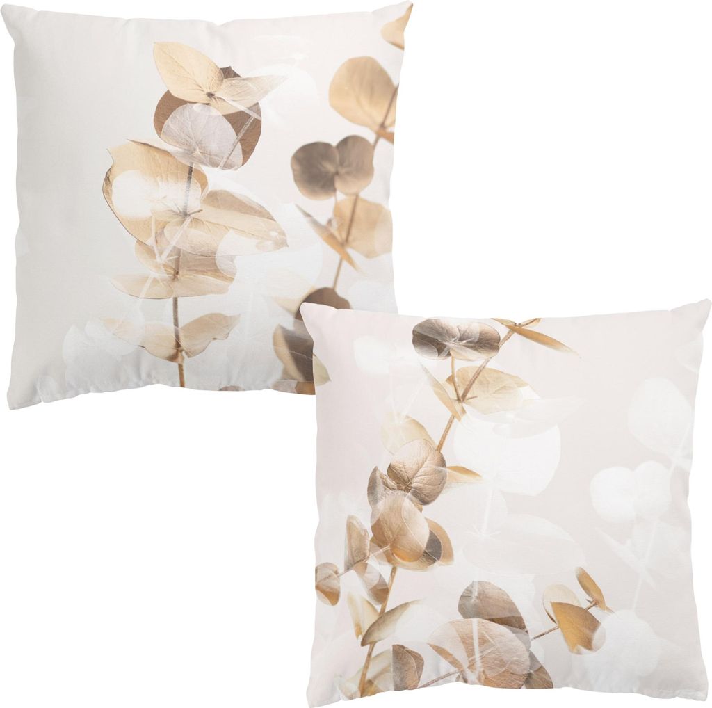 Dekokissen 2-teilig mit Motiv drinnen / Indoor Zierkissen Canvas waschbar Gräser beige Shabby Sofakissen ohne Füllung