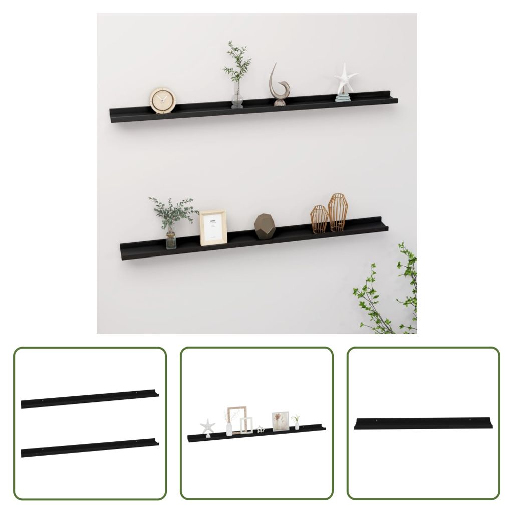 The Living Store Wandregale 2 Stk. Schwarz 115x9x3 cm Produktbild 