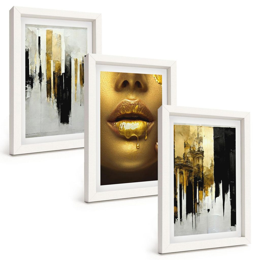 Bilder Set 3-teilig im weißen Rahmen – Wandbilder 3 Stück – gerahmte Poster für Wohnzimmer, Schlafzimmer und Flur – 20x30 cm – Abstrakte...