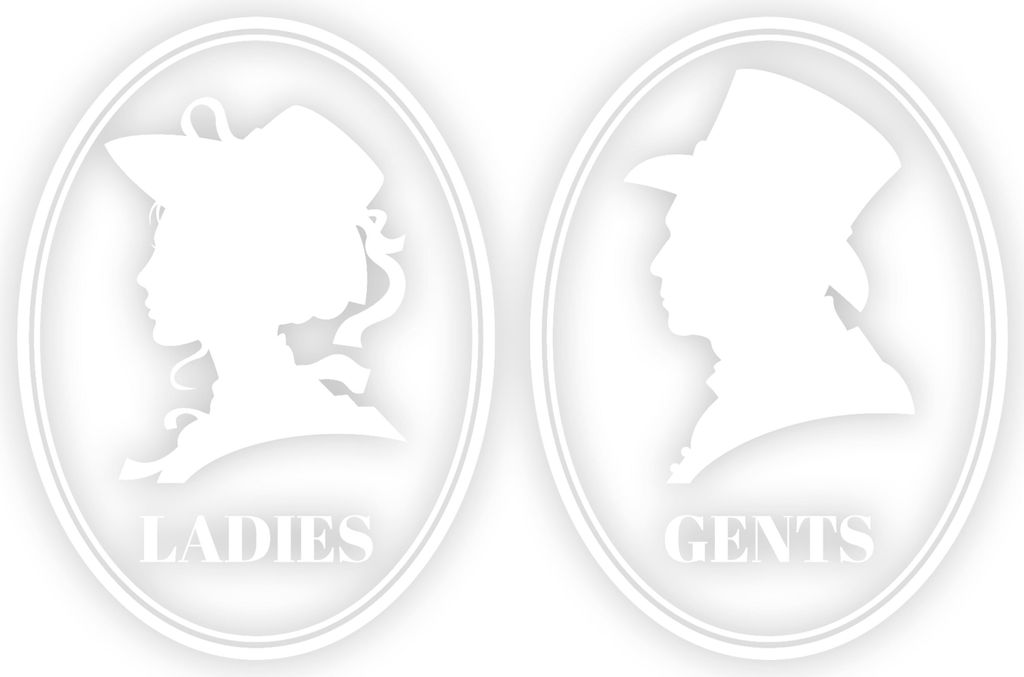 2er Set Vintage WC-Aufkleber für Damen und Herren I 9 x 12 cm I Weiß I Toiletten-Sticker Tür Klebe-Schild I für Restaurant Laden Geschäft I se...