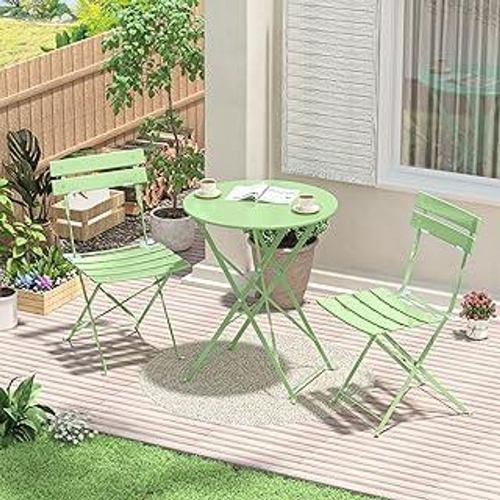 Gartenmöbel Set Wetterfest, Balkonmöbel Set 3 Teilig für Kleinen Balkon, Bistrotisch mit 2 Stühlen, Bistro Set Klappbar, Aprikose