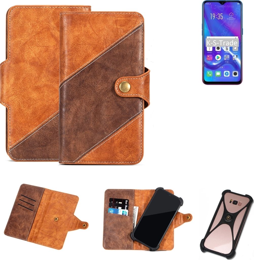 K-S-Trade Handy-Hülle Schutz-Hülle Bookstyle Case Wallet-Case kompatibel mit Oppo R17 Neo Handy Cover Bumper Kantenschutz Smartphone dunkelbraun