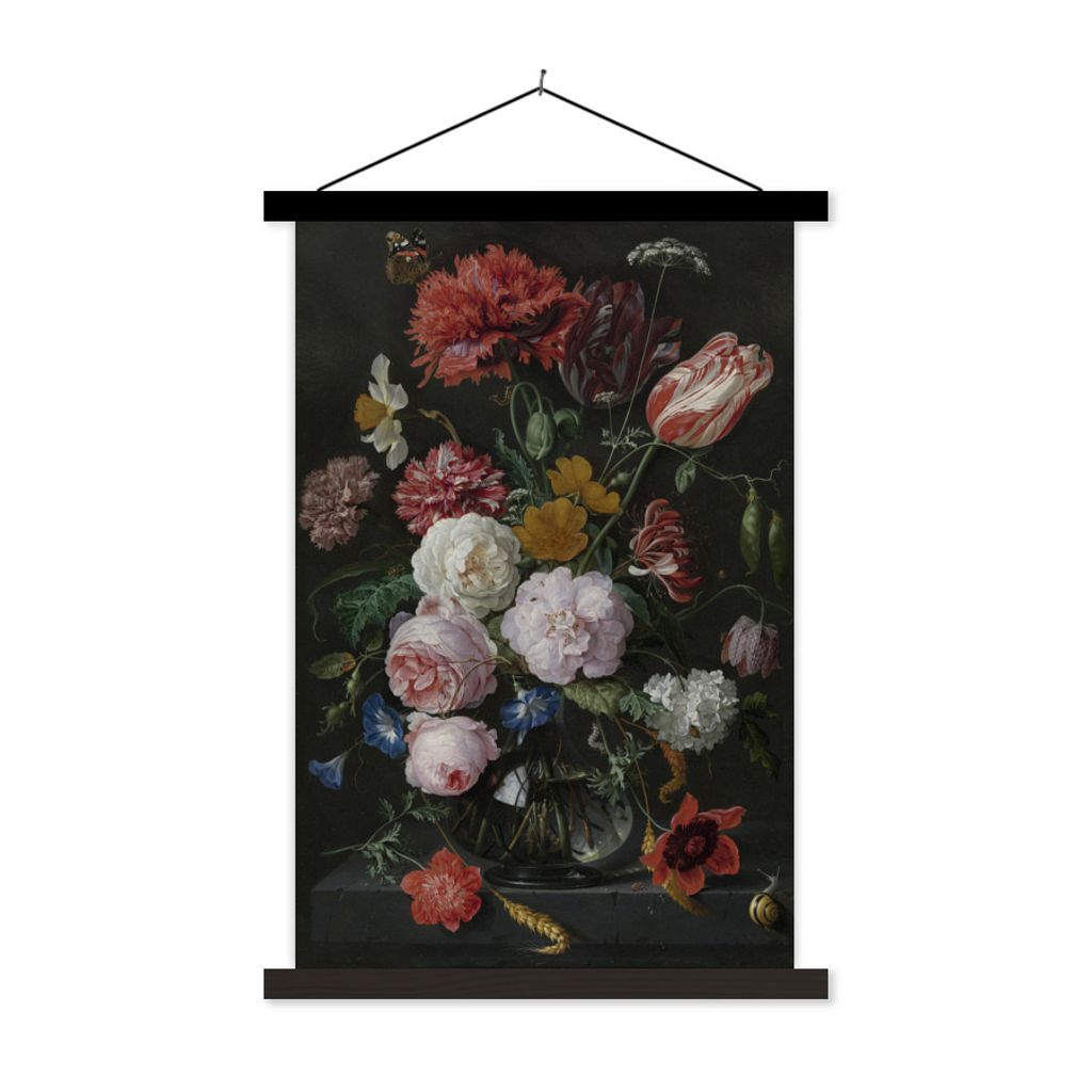 MuchoWow Textilposter Stilleben mit Blumen in einer Glasvase - Gemälde von Jan Davidsz. de Heem 120x180 cm mit schwarzem Rahmen - Fotos