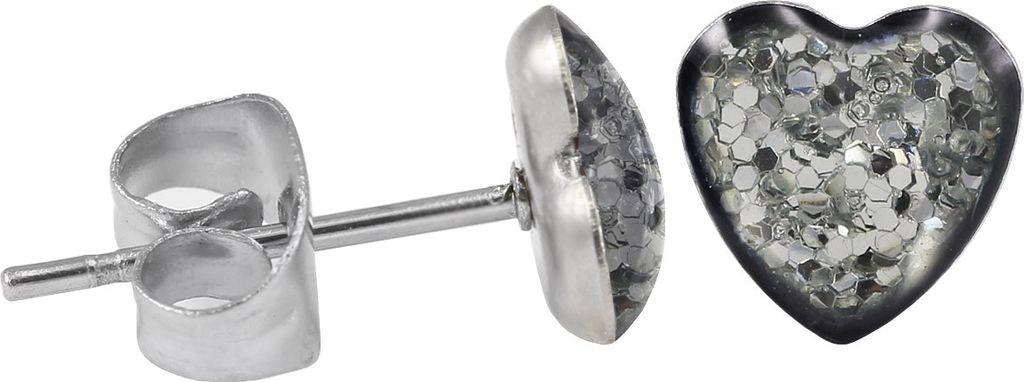 Ohrstecker Chirurgenstahl glitzerndes Herz Farbe - Transparent