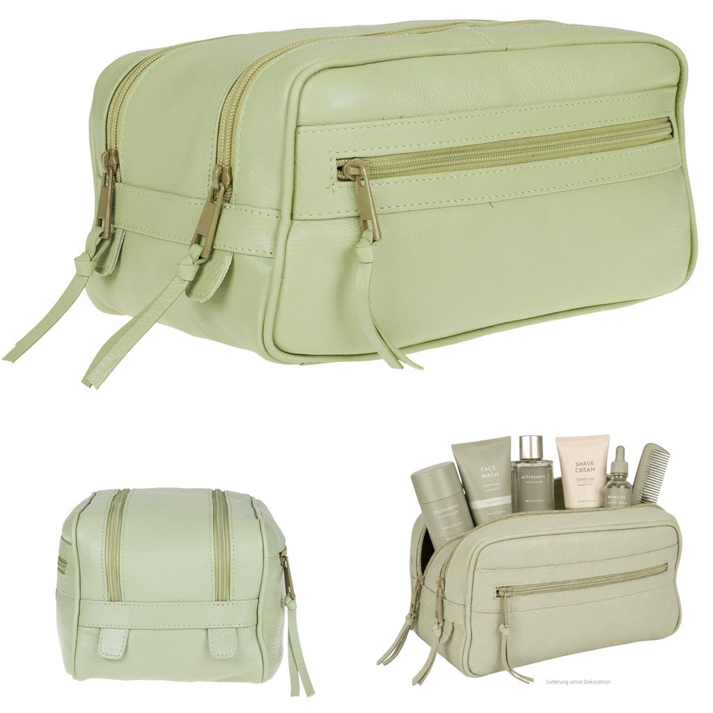 Alessandro Salvatore Kosmetiktasche Kulturbeutel Beautycase Damen Herren Kulturtasche Washbag Schminktasche Tasche Leder Sauna Siena 12977 Grün +b