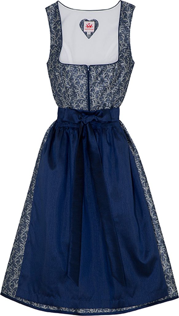 Elsa 2-teiliges Midi-Dirndl Kleid Dirndl Trachtenkleid Rocklänge 70cm, Farbe:Blau, Größe:40/L