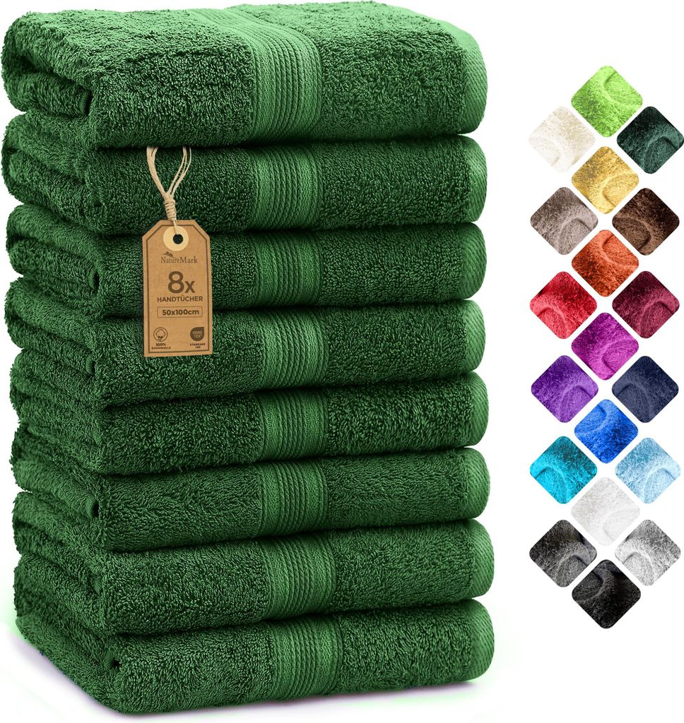 Frottier Handtücher 8er Pack 50x100cm, 100% Baumwolle, Produktbild 