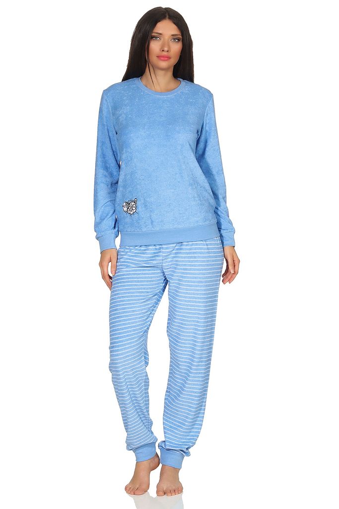Damen Frottee Pyjama lang mit Bündchen Hose Mode & Accessoires Kleidung Nachtwäsche & Homewear Schlafanzüge 