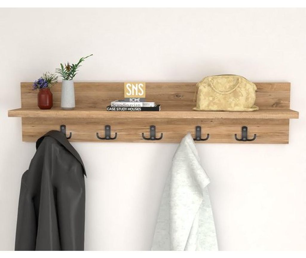 Pijnboom Wandgarderobe mit Ablage und 10 Haken 80 cm Produktbild 