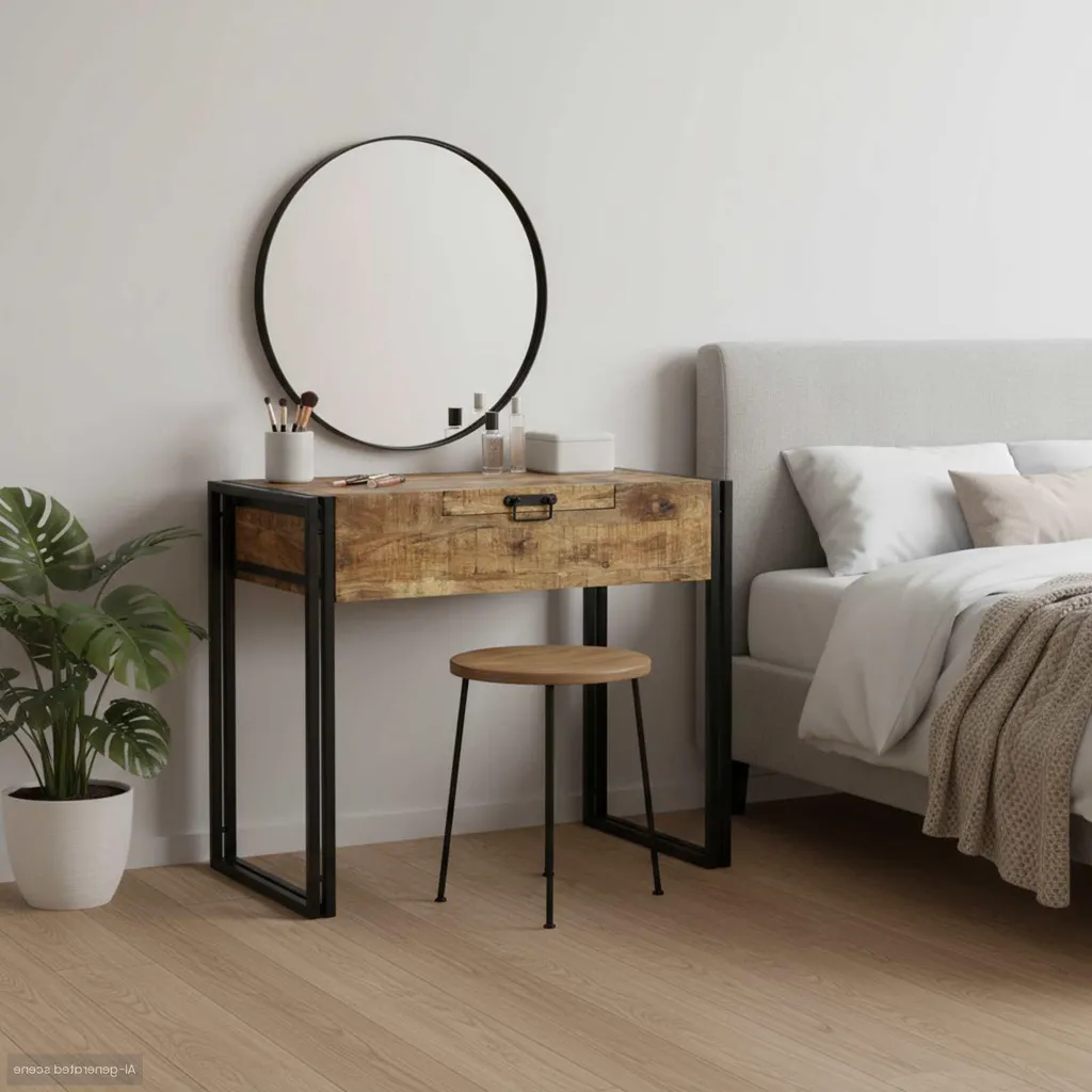 Coiffeuse en Bois de Manguier Robuste 90 cm avec Finition Marron Sombre